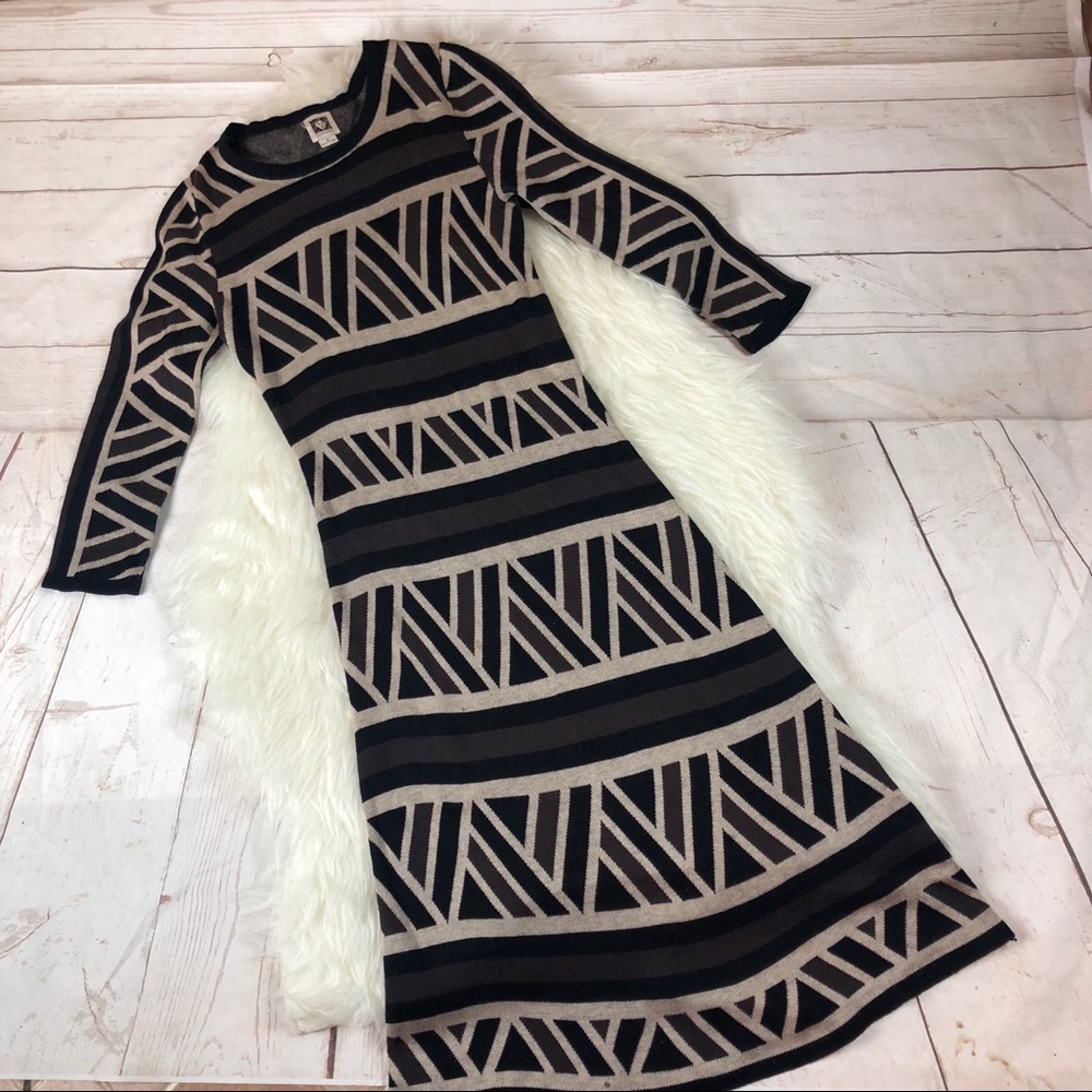 Anne Klein Long Sleeve Patterned Dress